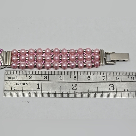 Womens Watch 24mm Heart Faux Pearls Crystals Bracelet Pink Mother Of Pearl Runs main image 7
